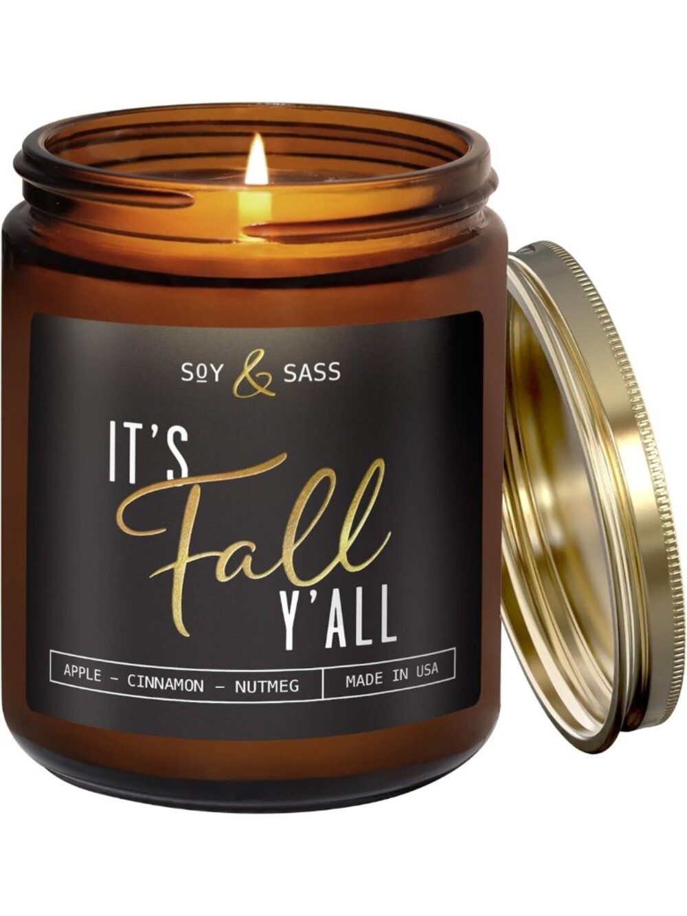 Cozy Fall Candles - Apple Cinnamon & Nutmeg, Essential Oil Infused, 9oz Jar